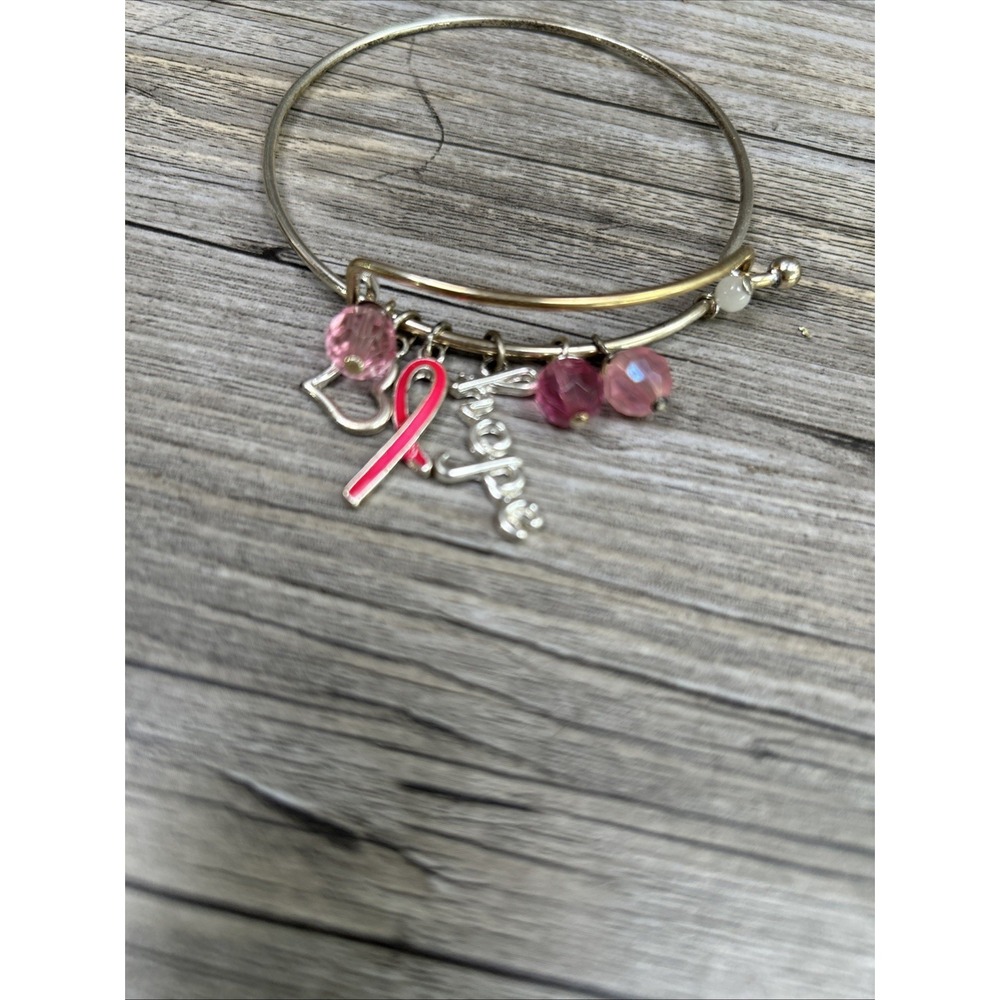 Breast Cancer Awareness Charm Bracelet‎ By Avon Lot Of 2 Gold And Silver Tone - Picture 6 of 10
